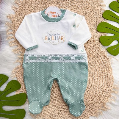 Macacão Trape Zape  - Nasci Para Brilhar - Off White e Verde